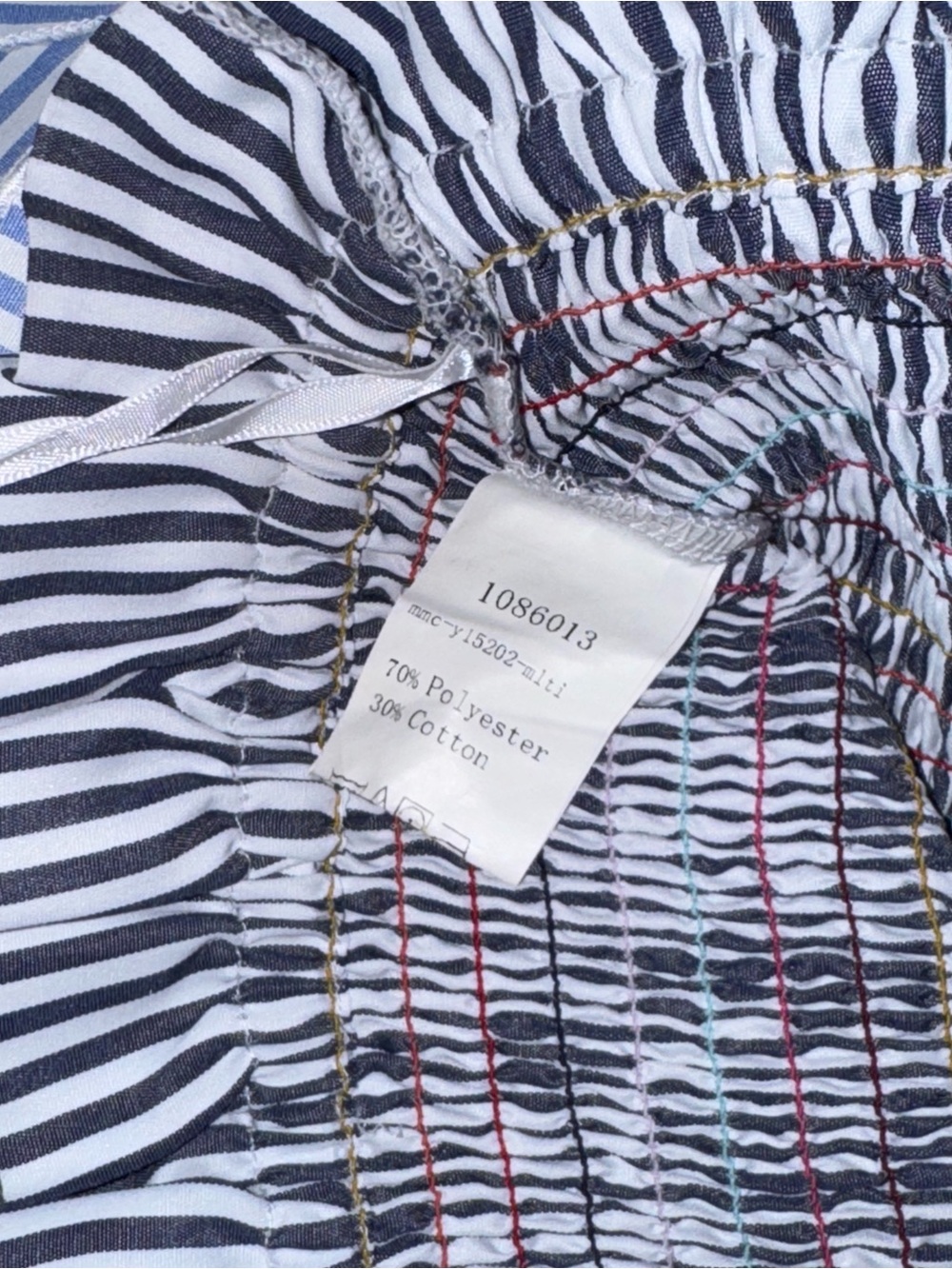 Navy Striped Smocked Mini Skirt with Pink & Blue Ruffle - Picture 4 of 4